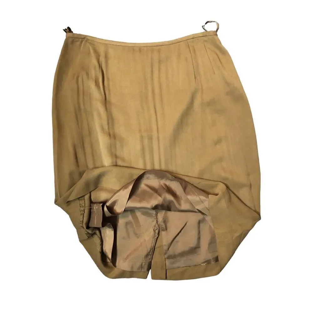 Vintage straight pure silk camel color career skirt Size 10